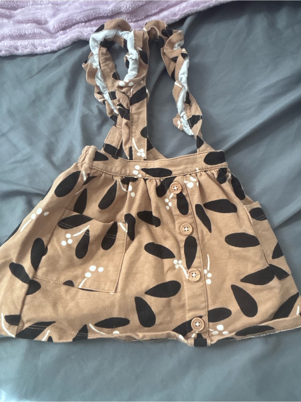 wonder nation Tan Dress with Black and White Leaf Print